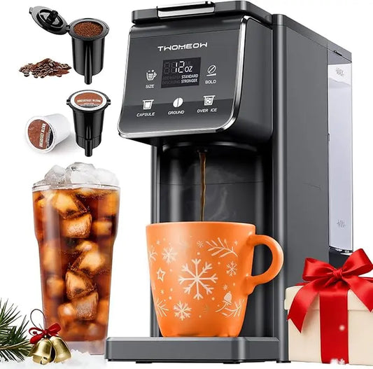 K Cup Coffee Maker with Bold Setting, Single Serve Hot & Iced Coffee Maker for K-Cup and Grounds, 52Oz Removable Reservoir, 6 To14Oz Brew Sizes, Pod Coffee Machine with Reusable Filter, Gray