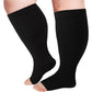 Open Toe plus Size Compression Socks for Women & Men 15-20 Mmhg Toeless Wide Calf Support Knee High Socks - Medical Grade Graduated Compression for Edema Varicose Veins Circulation Relief Comfortable Breathable Stockings