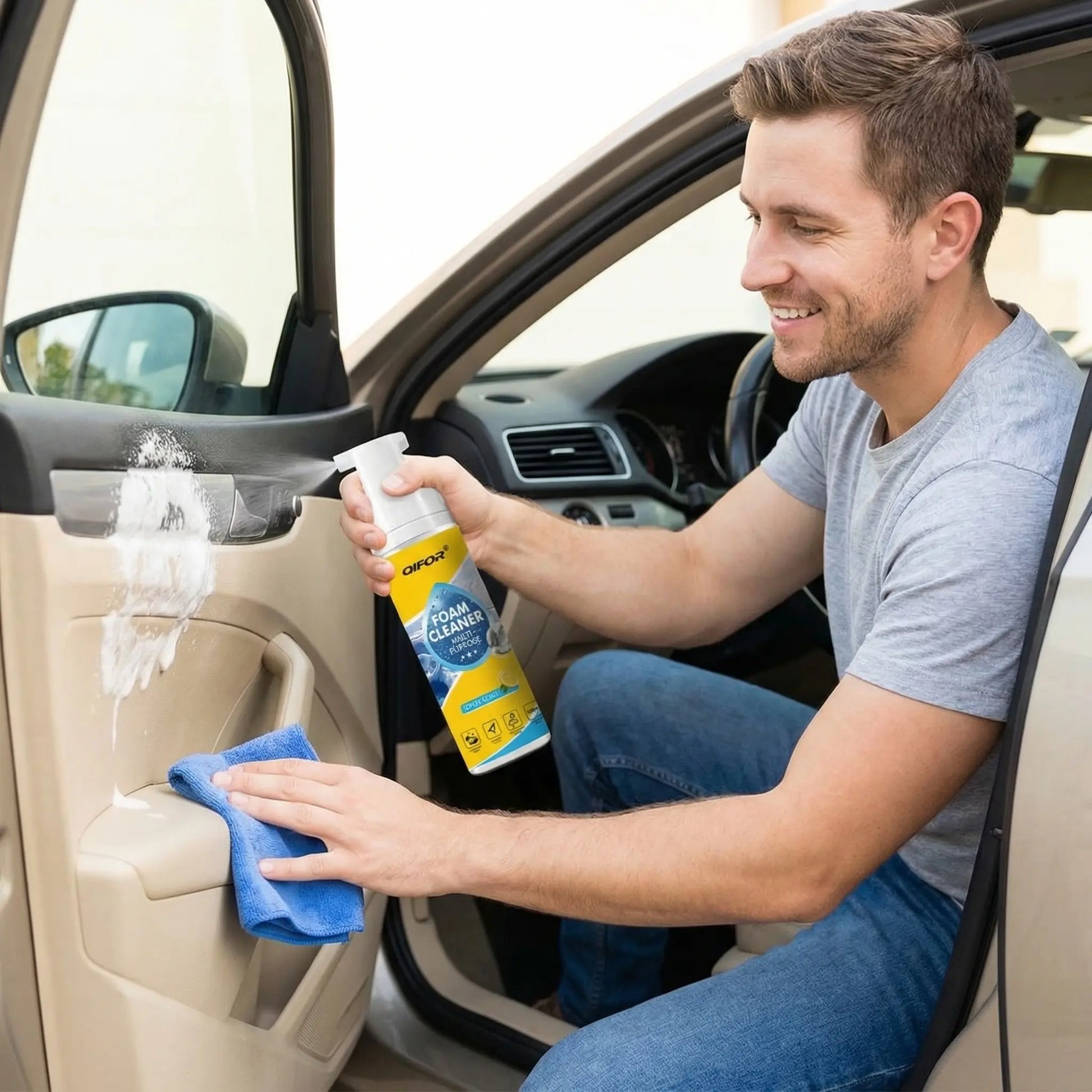 Stop Scrubbing! QIFOR Pro Foam Cleaner: Deep Stain Removal for Car Interior & Home Furniture. Safe on Plastic, Fabric & Upholstery