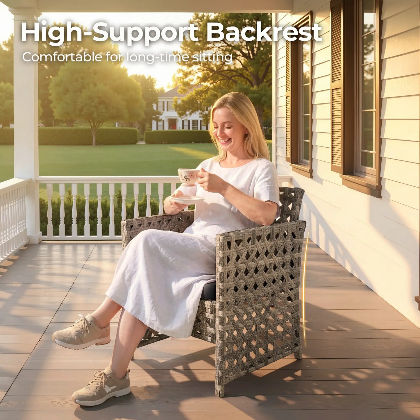 【Mother'S Day Gift】Ovios 4-Piece Patio Furniture Set, Outdoor Wicker Furniture with Coffee Table Glass Top Included, Modern Rattan Chairs Conversation Set, Outdoor Seating, Weather-Resistant, for Porch, Garden, Lawn