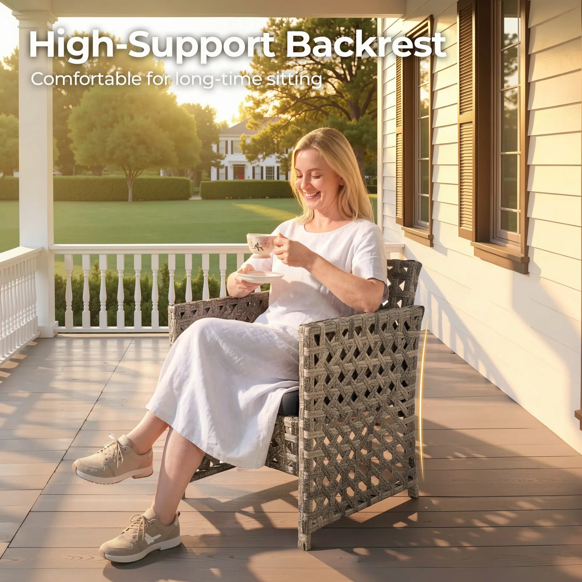 【Mother'S Day Gift】Ovios 4-Piece Patio Furniture Set, Outdoor Wicker Furniture with Coffee Table Glass Top Included, Modern Rattan Chairs Conversation Set, Outdoor Seating, Weather-Resistant, for Porch, Garden, Lawn