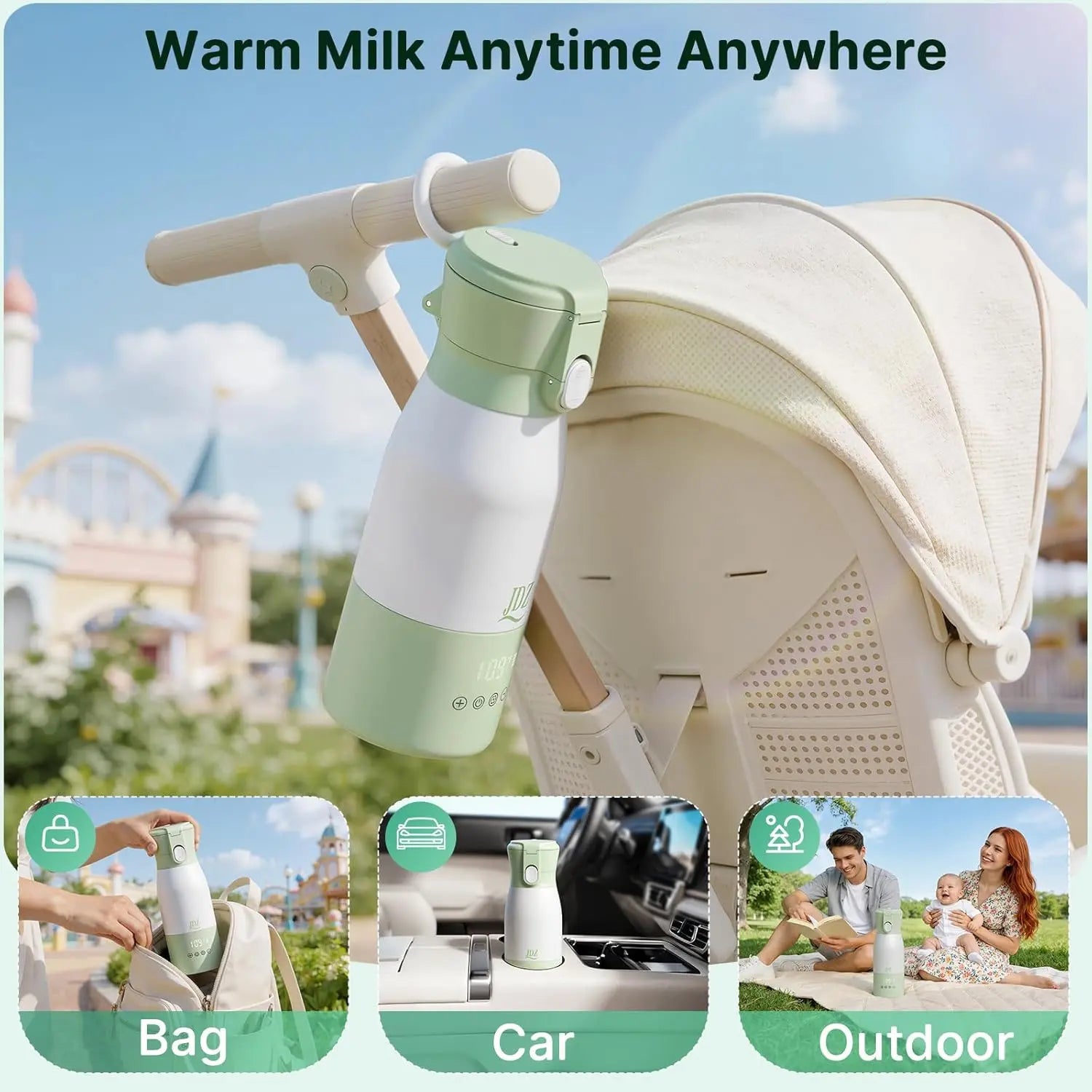 16000Mah Rechargeable Baby Bottle Warmer | 3-5 Mins Fast Heating Baby-Safe | 17Oz with Timer & Temp Control for Travel, Breast Milk, Formula