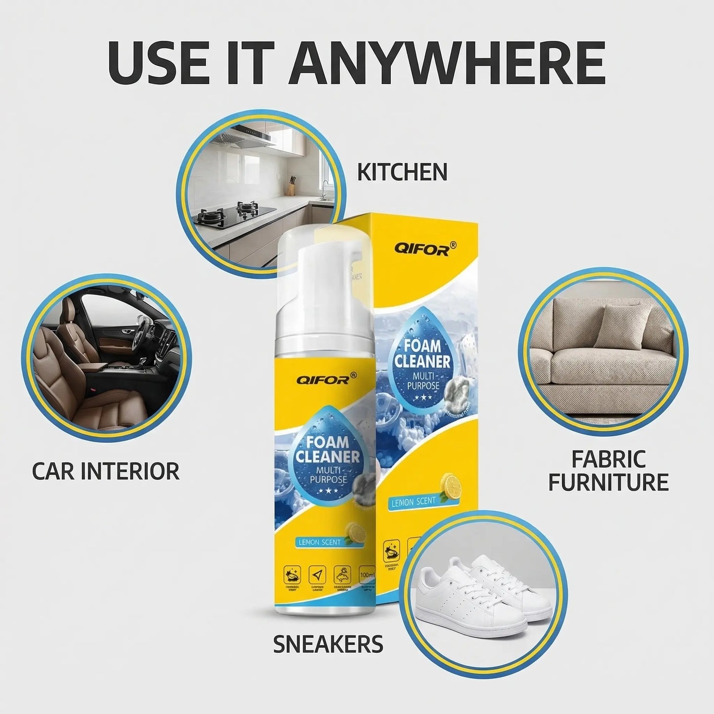 Stop Scrubbing! QIFOR Pro Foam Cleaner: Deep Stain Removal for Car Interior & Home Furniture. Safe on Plastic, Fabric & Upholstery