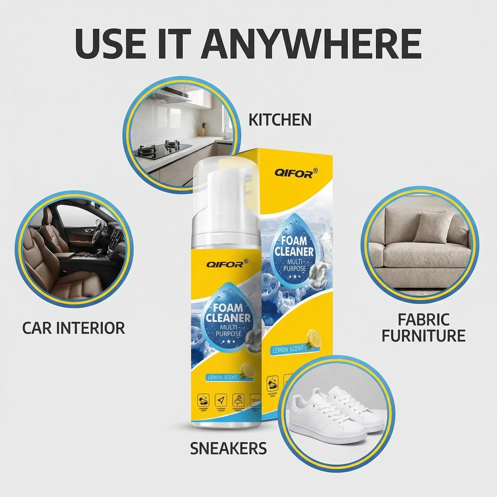 Stop Scrubbing! QIFOR Pro Foam Cleaner: Deep Stain Removal for Car Interior & Home Furniture. Safe on Plastic, Fabric & Upholstery