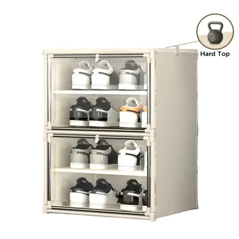 Hard Plastic Folding Stackable Shoe Box Organizer (4 Tiers)