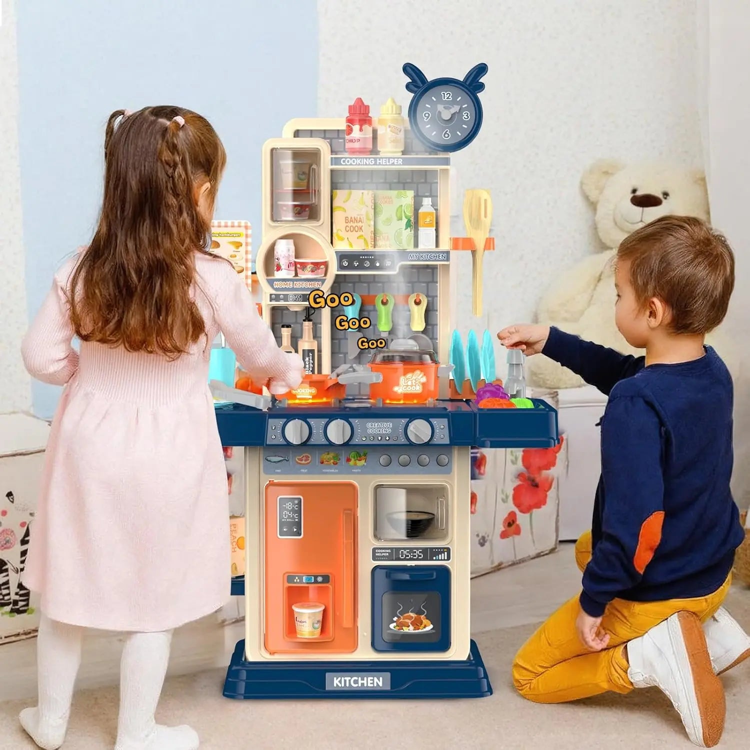 Ultimate King Size Pretend Play Kitchen Set for Kids - 45PCS with Realistic Cooking Stove, Play Sink, Sound & Light Effects, and Fun Kitchen Accessories