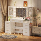 58.3”Vanity Desk with Mirror and Replaceable Lights & Charging Station,Bedroom Dressing Table,Large Vanity Set,8 Drawers and 2 Cabinets,Makeup Vanity Table with Charging Station,Without Stool