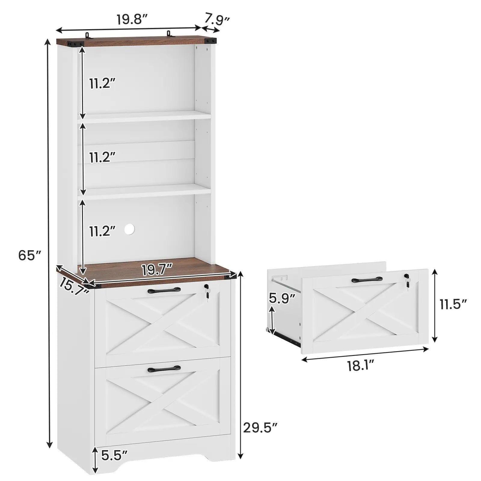 Sedeta 2-Drawer Lockable Wood File Cabinet with Adjustable Storage Shelf, Farmhouse Look Home Office Furniture