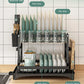 2 Tier Large Dish Drying Rack,Drying Rack with Automatic Drainboard,Rustproof Dish Drainer with Removable Utensil Holder, Cups Holder
