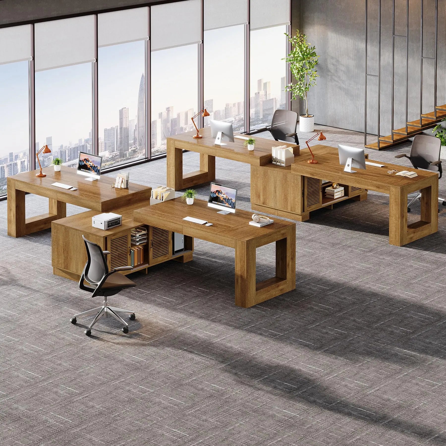 Tribesigns 63-Inch L Shaped Desk for Home Office with Storage Cabinets and Shelves, Modern Executive Computer Workstation