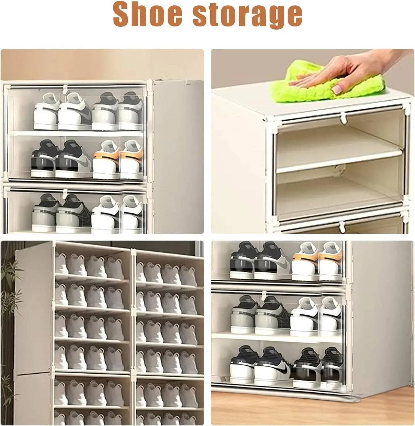Hard Plastic Folding Stackable Shoe Box Organizer (4 Tiers)