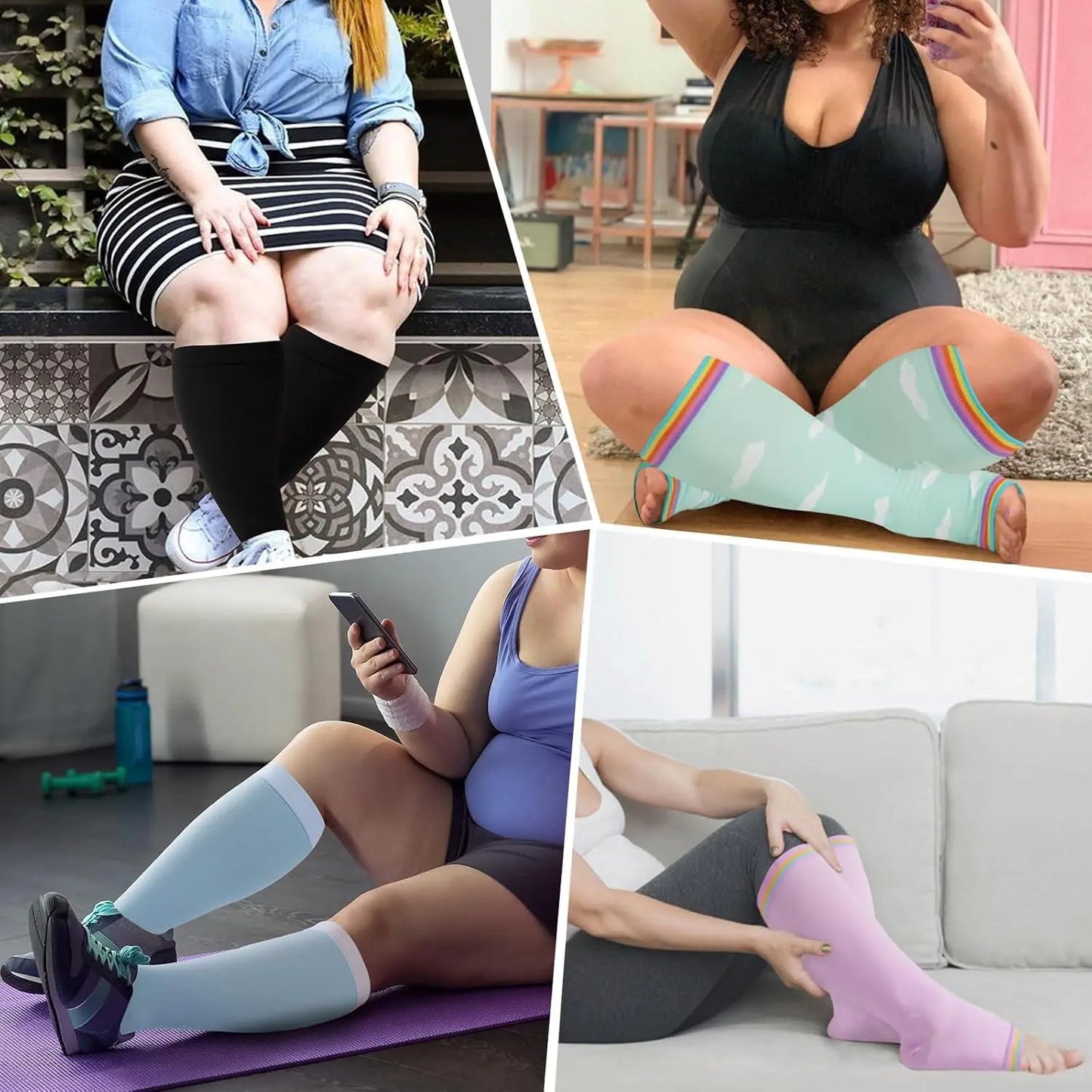 Open Toe plus Size Compression Socks for Women & Men 15-20 Mmhg Toeless Wide Calf Support Knee High Socks - Medical Grade Graduated Compression for Edema Varicose Veins Circulation Relief Comfortable Breathable Stockings