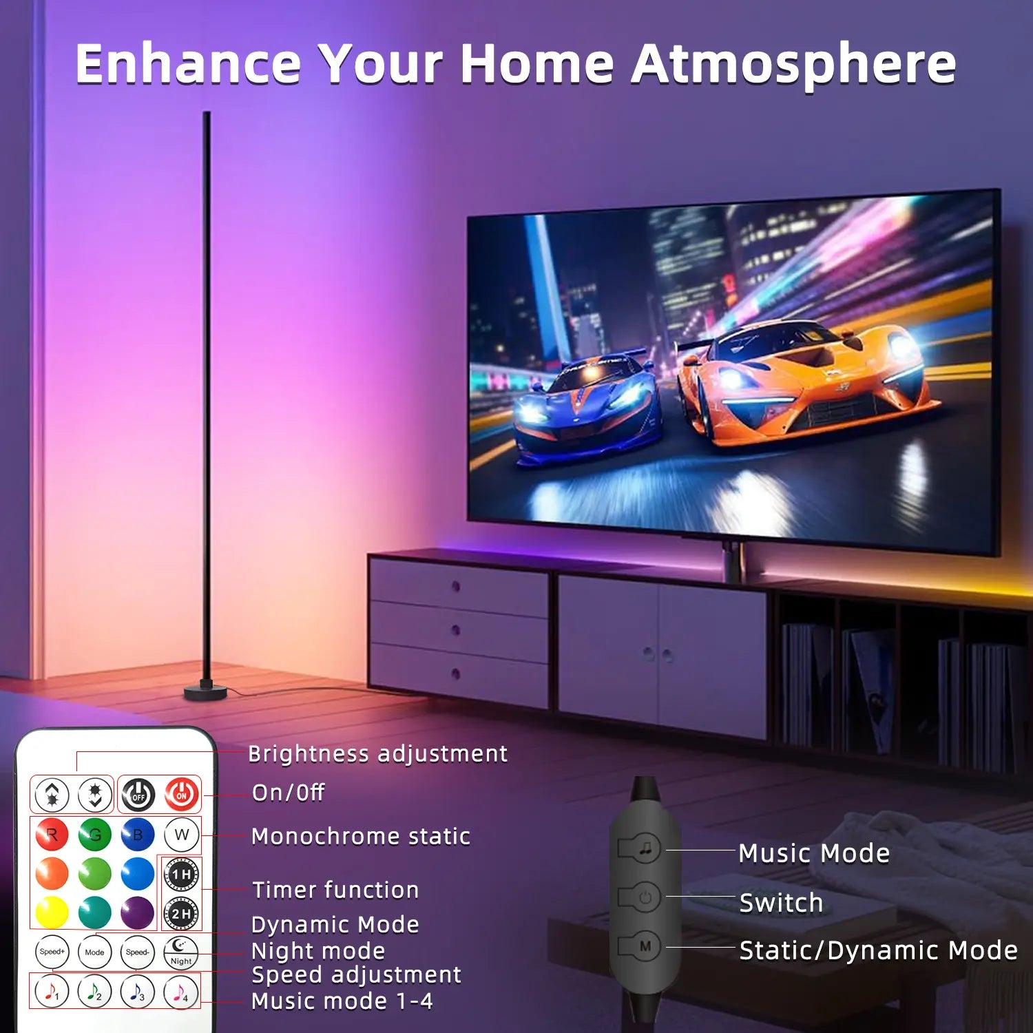Rroetxi RGBIC Corner Floor Lamp – Minimalist Style with App & Remote Control, Stepless Dimming, Timer & Music Sync Modes, Perfect for Living Rooms, Bedrooms, Game Rooms & Party Decor