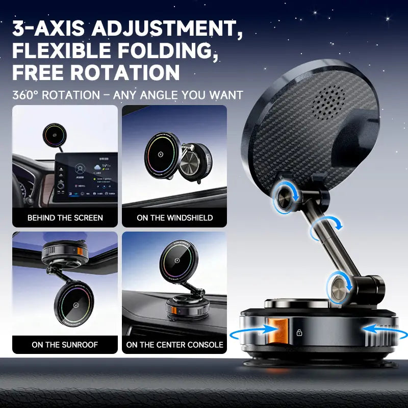 【Upgraded】Rechargeable Magnetic Phone Holder, 360° Rotatable, Adjustable, Foldable, with Strong Magnetic and Enhanced Adhesive Suction for Car Use. Compatible with Iphone and Android Phones. No Noise