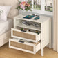 HOMMPA Nightstand with Charging Station, Boho Bedside Table with USB Ports, Large Rattan Night Stand with 3 Drawers, Modern Side Table End Table with Open Shelf for Bedroom, Cream