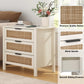 HOMMPA Nightstand with Charging Station, Boho Bedside Table with USB Ports, Large Rattan Night Stand with 3 Drawers, Modern Side Table End Table with Open Shelf for Bedroom, Cream