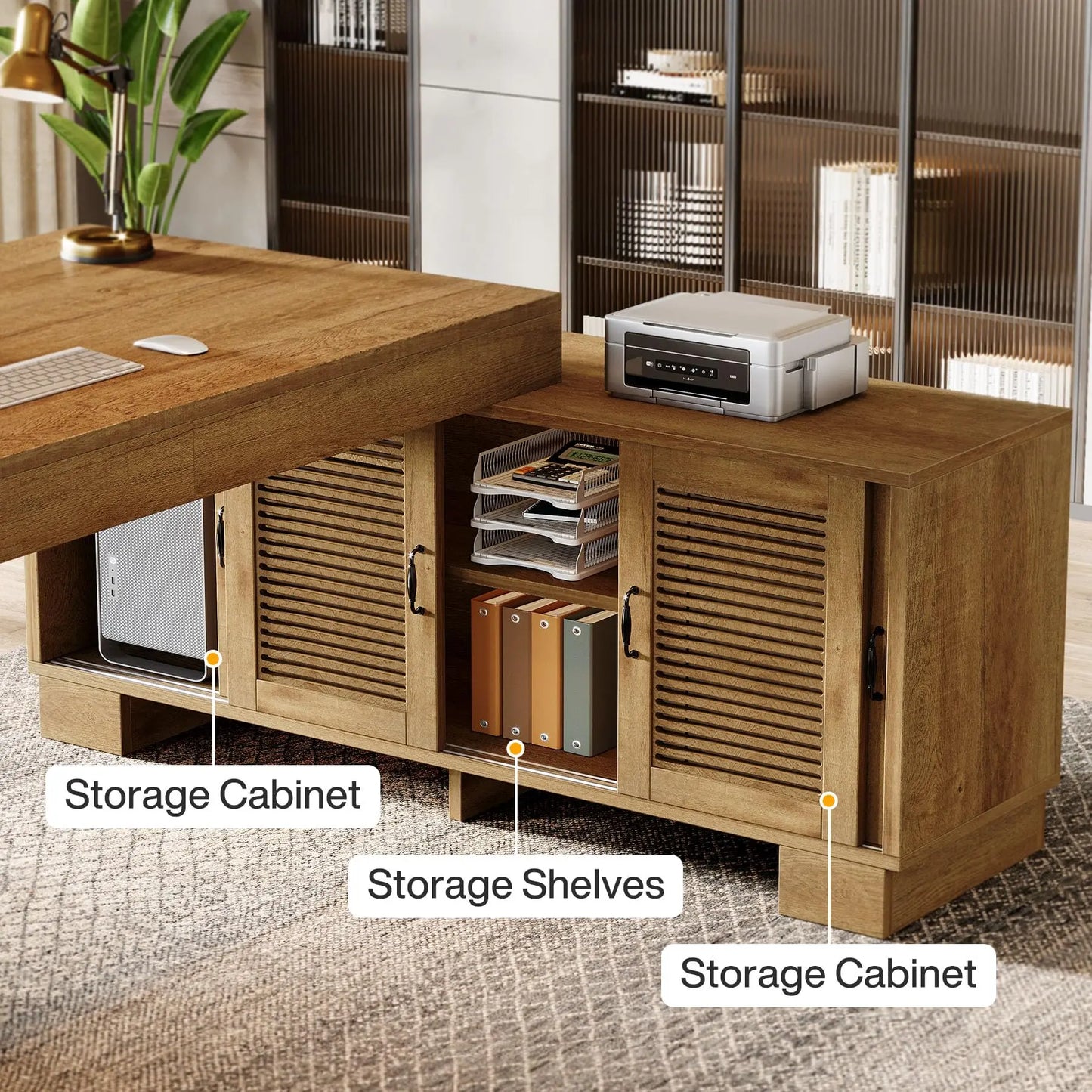 Tribesigns 63-Inch L Shaped Desk for Home Office with Storage Cabinets and Shelves, Modern Executive Computer Workstation